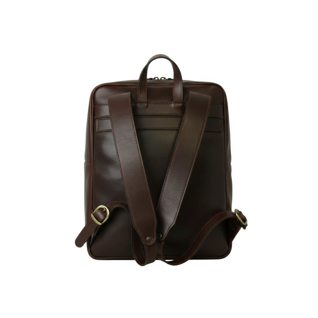 Zaino in pelle con fascia per trolley- Marrone scuro