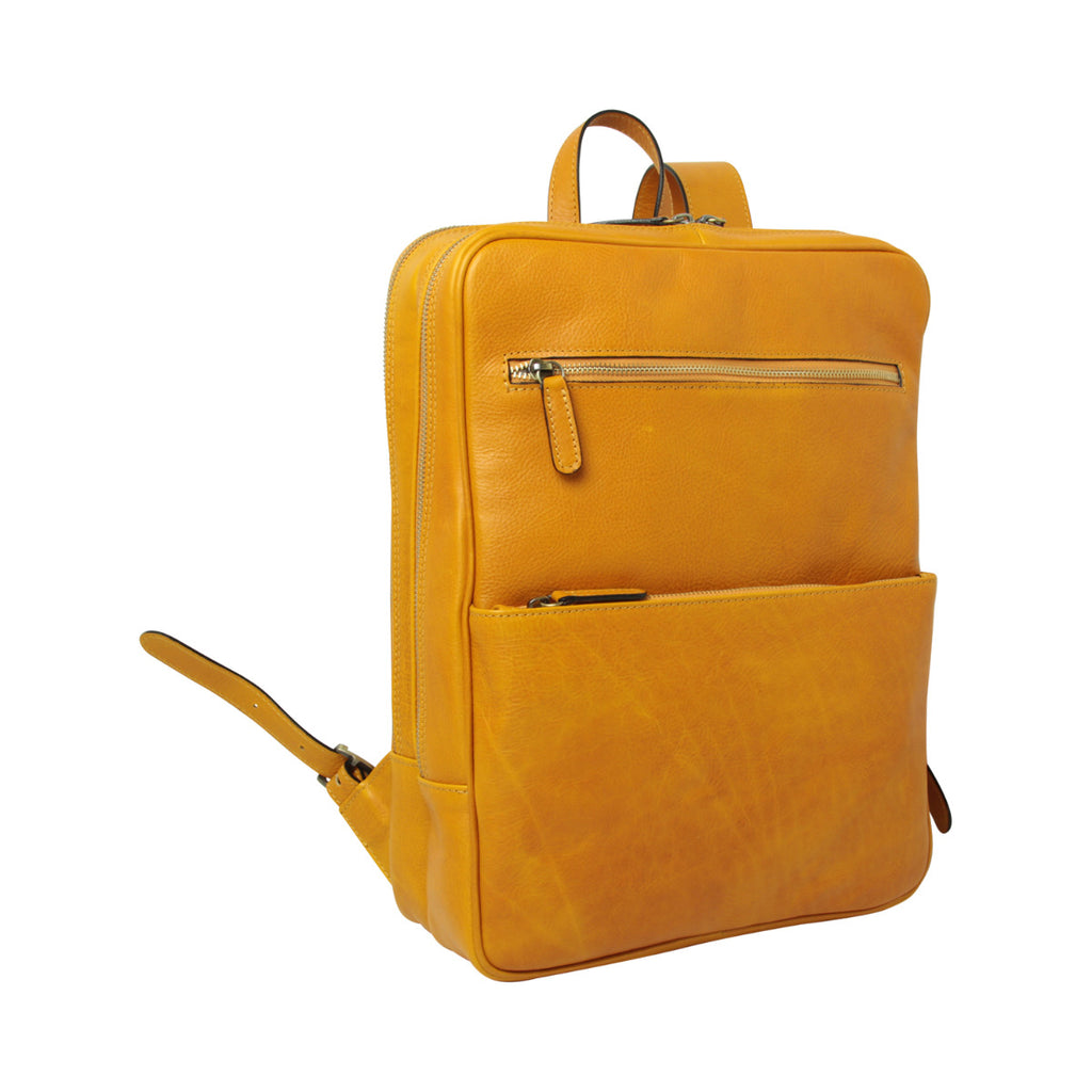 Zaino in pelle con fascia per trolley - giallo ocra