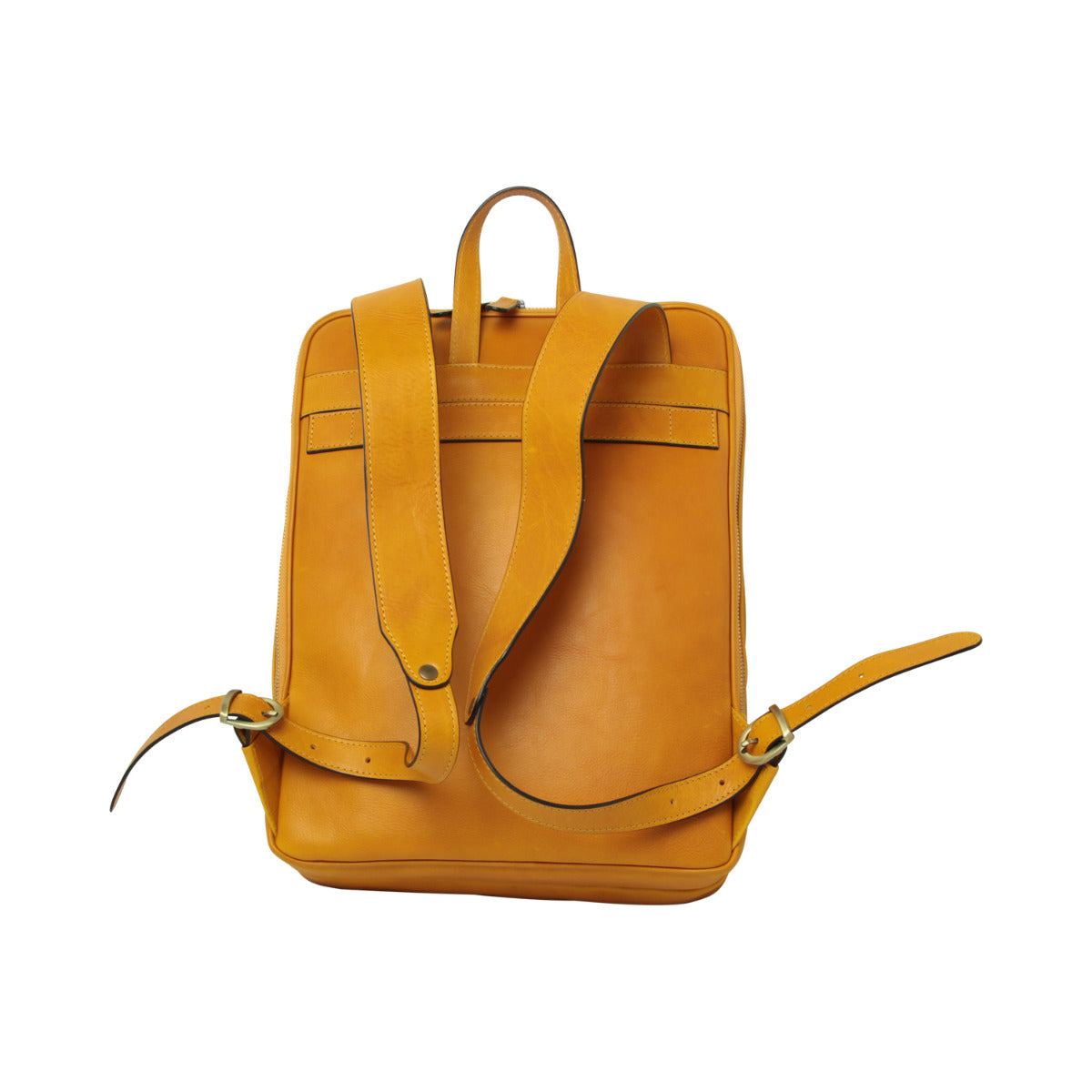 Zaino in pelle con fascia per trolley - giallo ocra