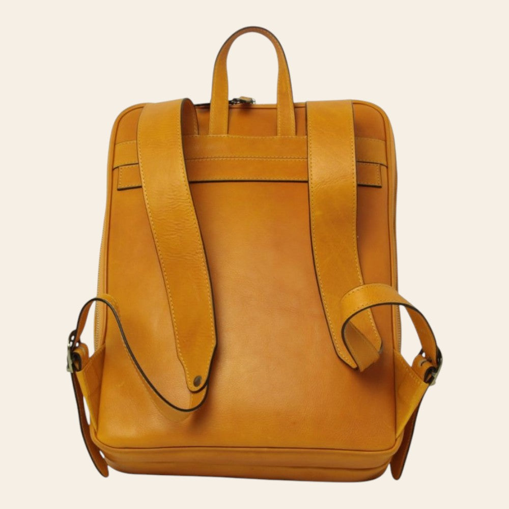 Zaino in pelle giallo ocra con manici superiori e spallacci imbottiti