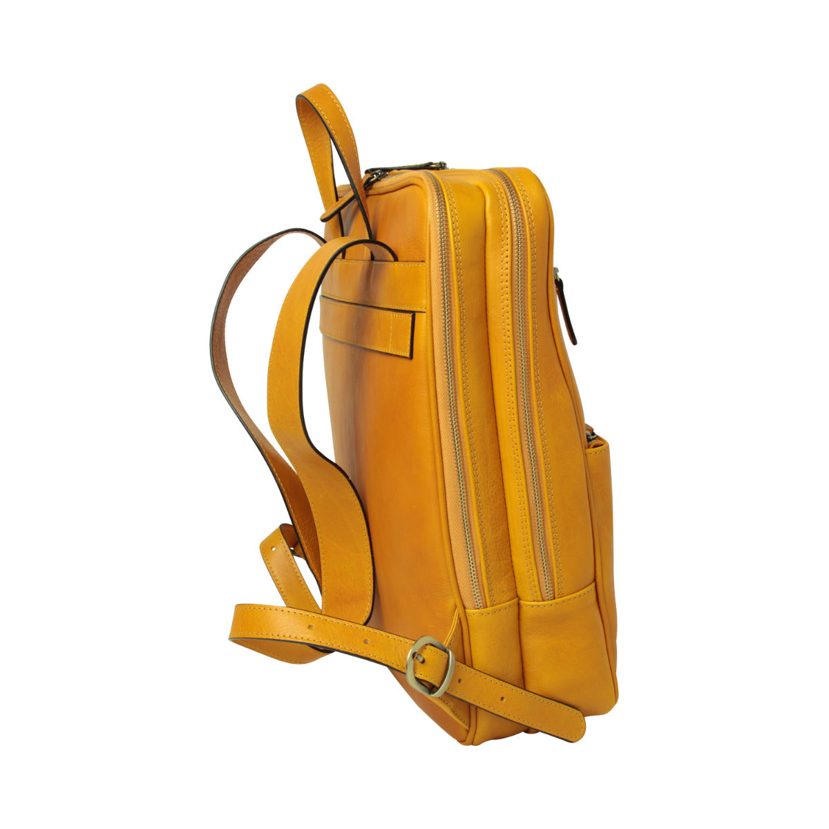 Zaino in pelle con fascia per trolley - giallo ocra