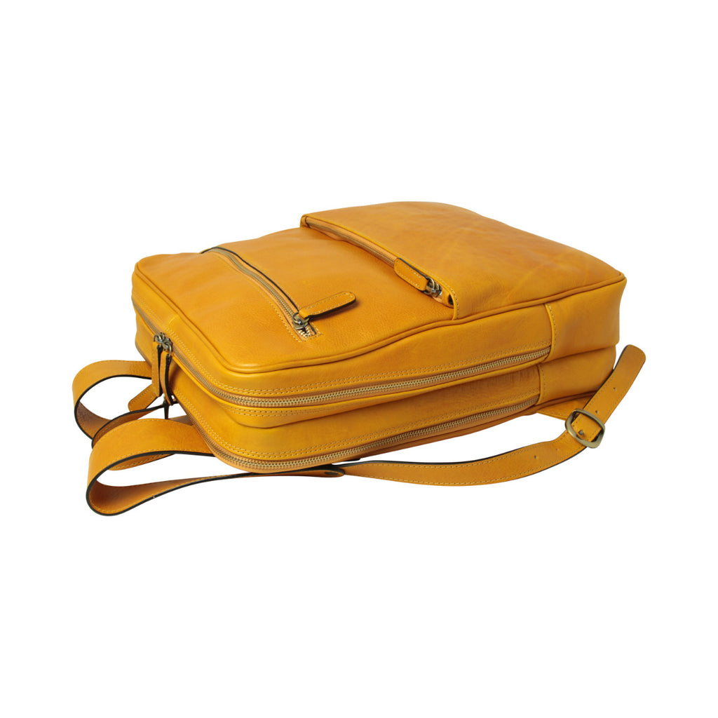 Zaino in pelle con fascia per trolley - giallo ocra
