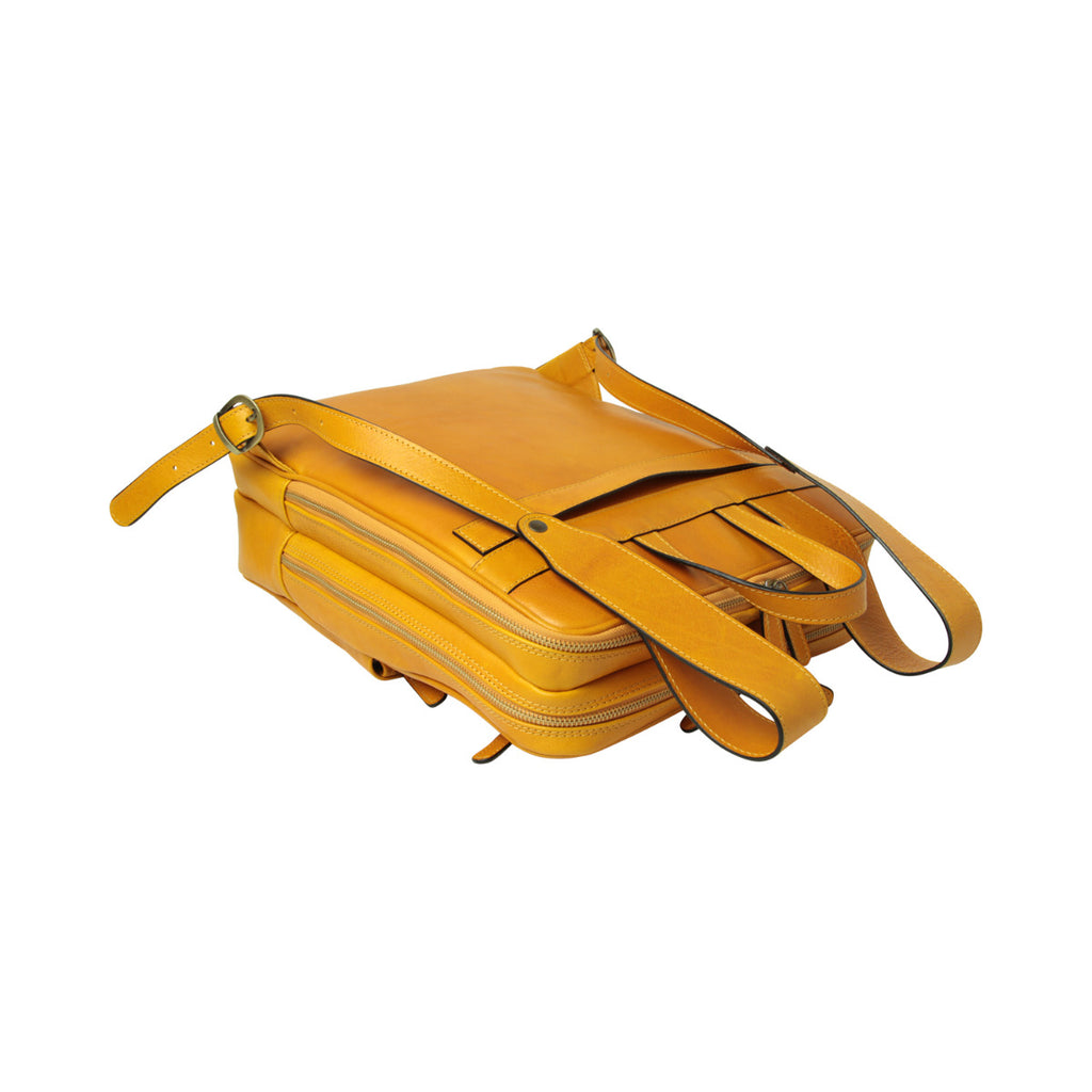 Zaino in pelle con fascia per trolley - giallo ocra