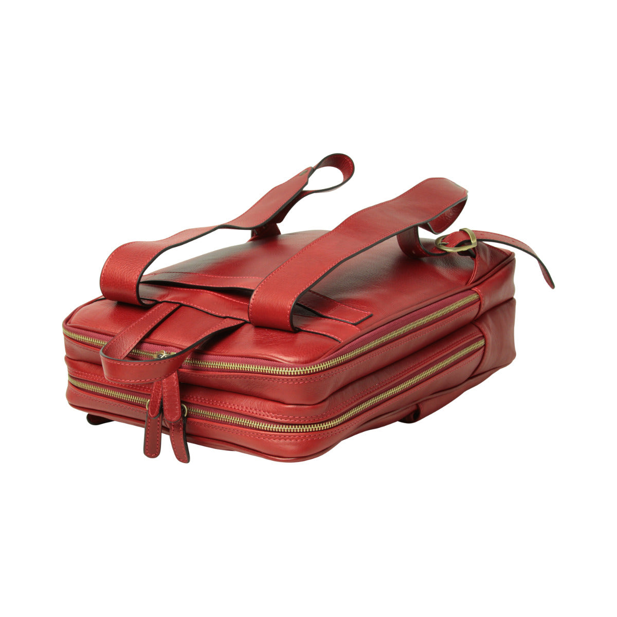 Zaino in pelle con fascia per trolley - rosso