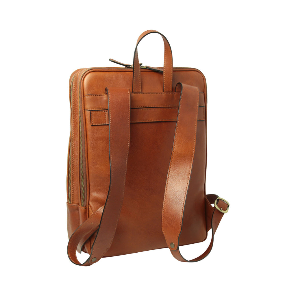 Zaino in pelle con fascia per trolley - teak