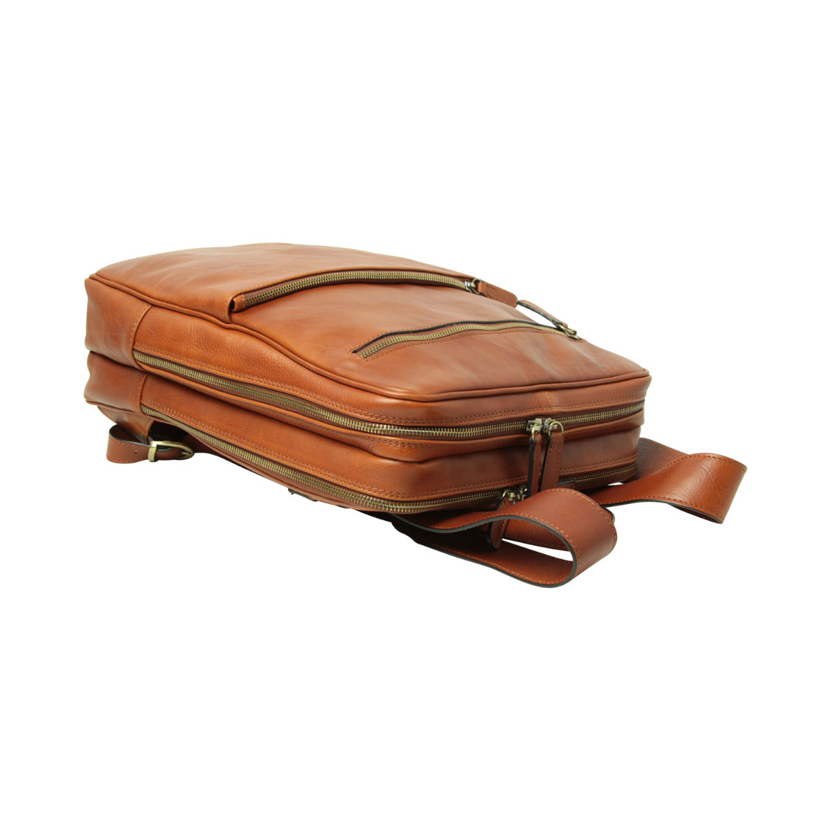 Zaino in pelle con fascia per trolley - teak