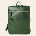 Zaino in pelle verde con doppia zip frontale e passante laterale per tracolla