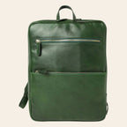 Zaino in pelle verde con doppia zip frontale e passante laterale per tracolla