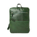 Zaino in pelle verde con doppia zip frontale e passante laterale per tracolla