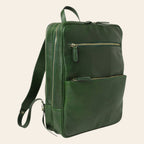 Zaino in pelle verde con fascia trolley e zip frontale