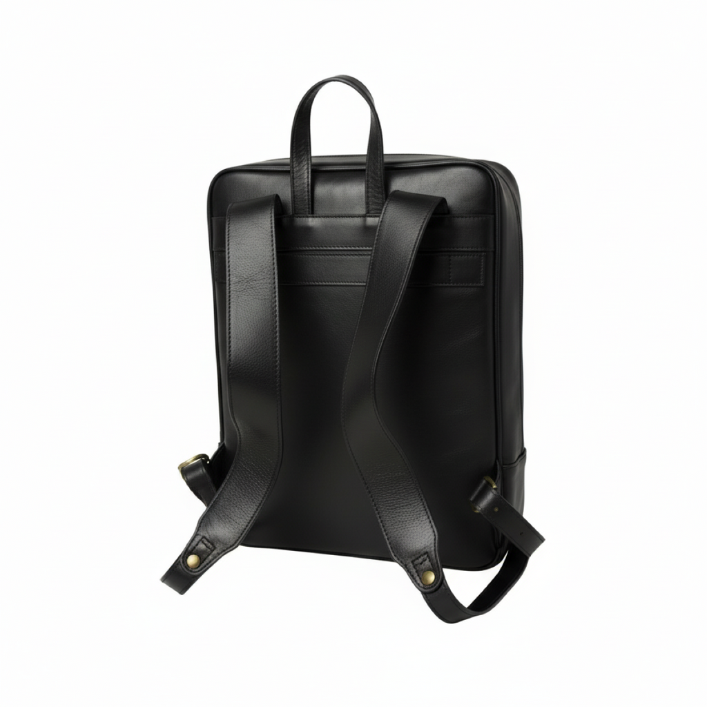 Zaino in pelle con fascia per trolley - nero
