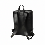 Zaino in pelle nero con fascia per trolley e spallacci imbottiti