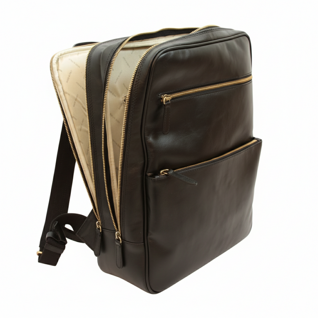 Zaino in pelle con fascia per trolley - nero