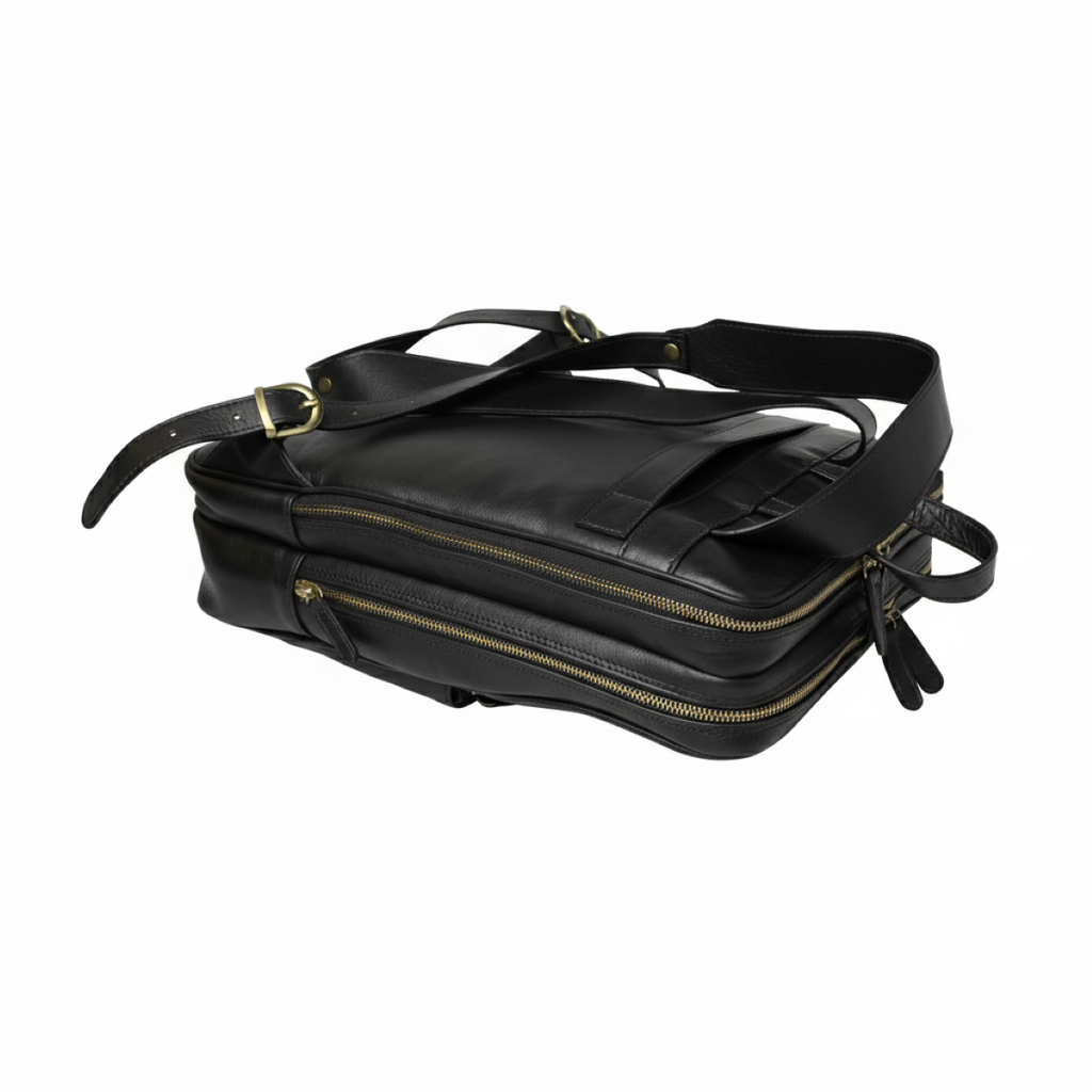 Zaino in pelle con fascia per trolley - nero