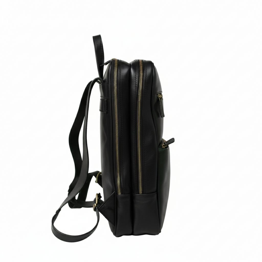 Zaino in pelle con fascia per trolley - nero