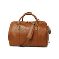 Borsone in pelle teak con cinturino frontale e fibbie metalliche, manici doppi