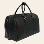 Borsone nero in pelle con zip frontale, manici doppi e hardware dorato