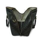 Borsone grande in pelle nera con zip frontale, manici e tracolla