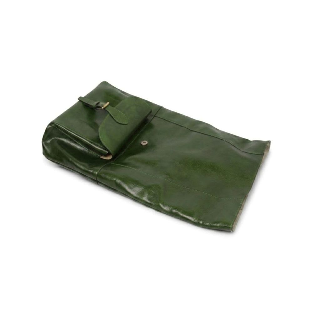 Zaino in pelle verde Old Angler con patta e fibbia frontale