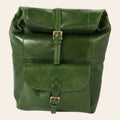 Zaino in pelle verde Old Angler con patta superiore e chiusura a fibbia