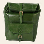 Zaino in pelle verde Old Angler con patta superiore e chiusura a fibbia