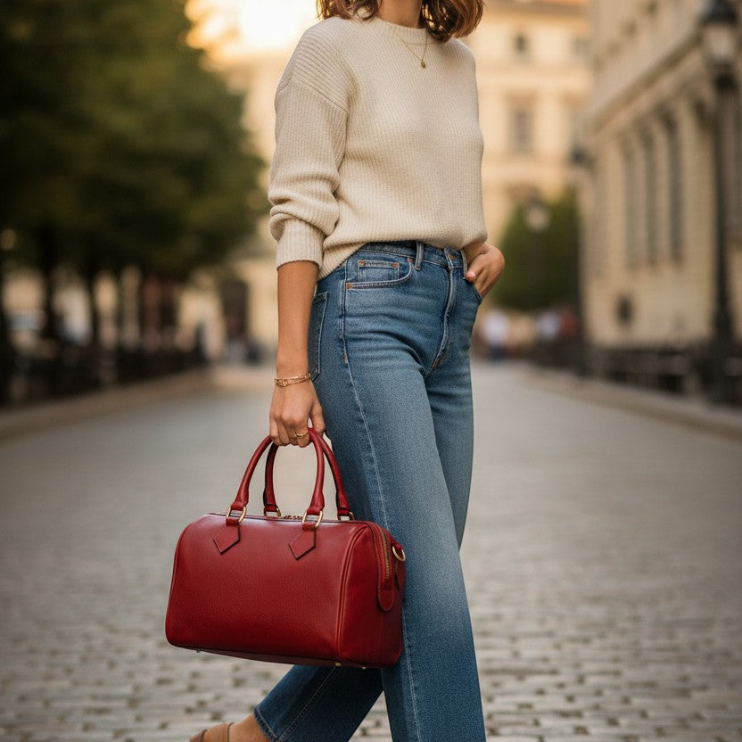 Bauletto in Pelle Rosso Due Manici - Old Angler