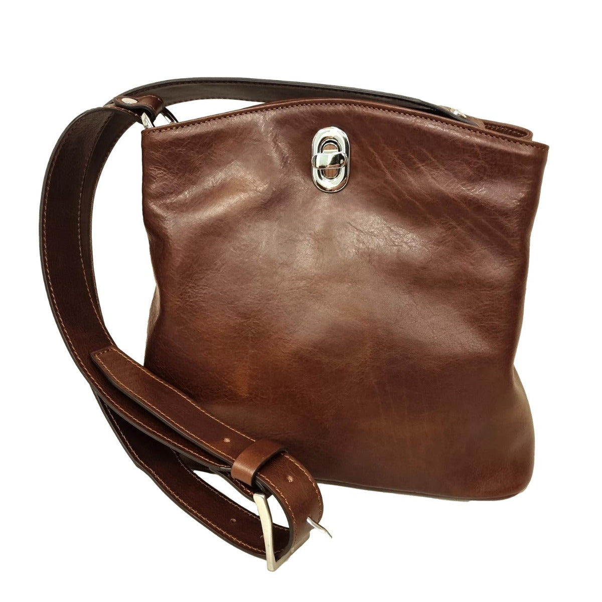 Borsa a secchiello in pelle - castagna