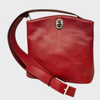 Borsa a secchiello in pelle pieno fiore rossa con tracolla e fibbia metallica