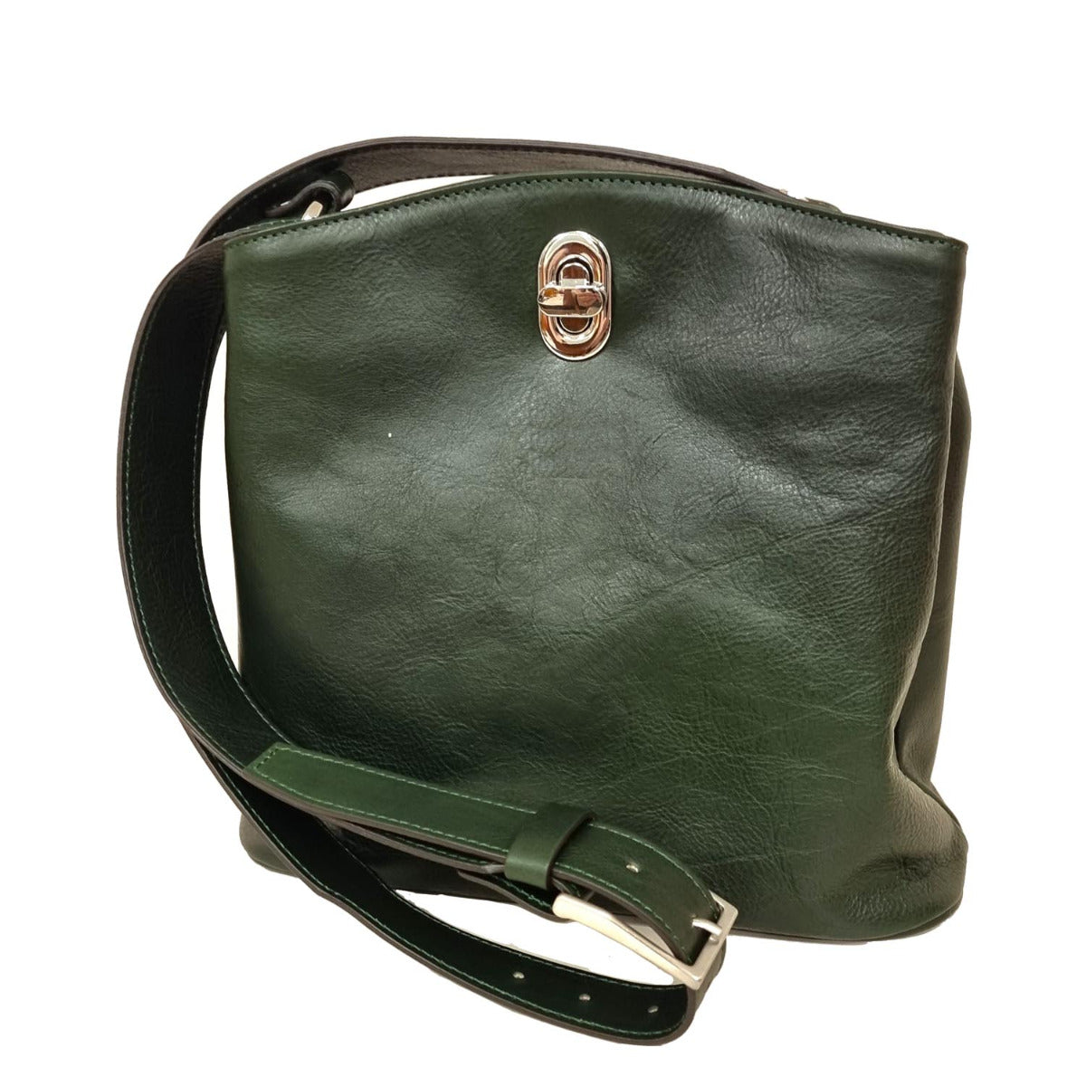 Borsa a secchiello artigianale in pelle Verde - Made in Italy