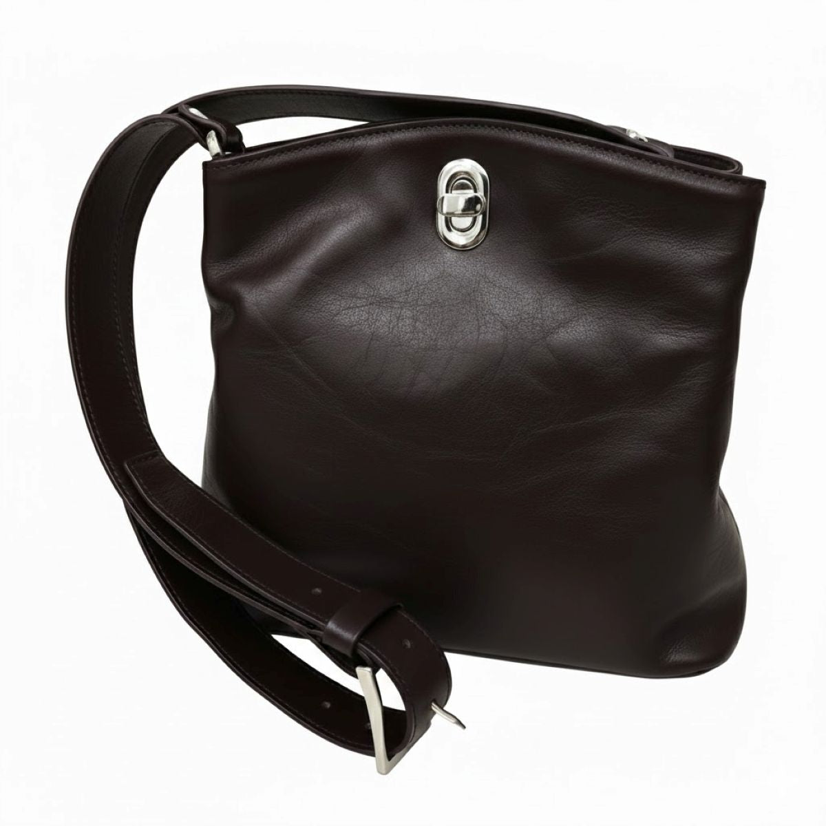 Borsa a secchiello in pelle - Marrone scuro