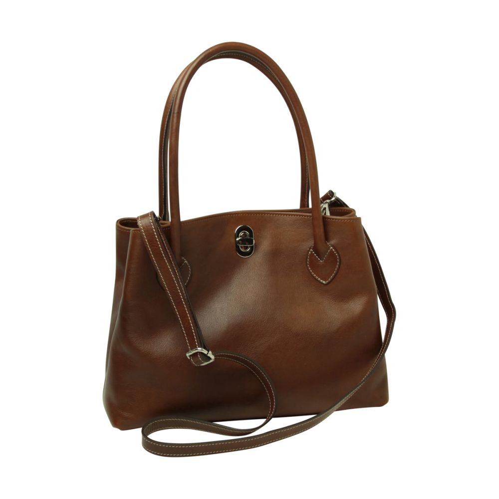 Women's Two-Tone Full-Grain Leather Handbag - Chestnut