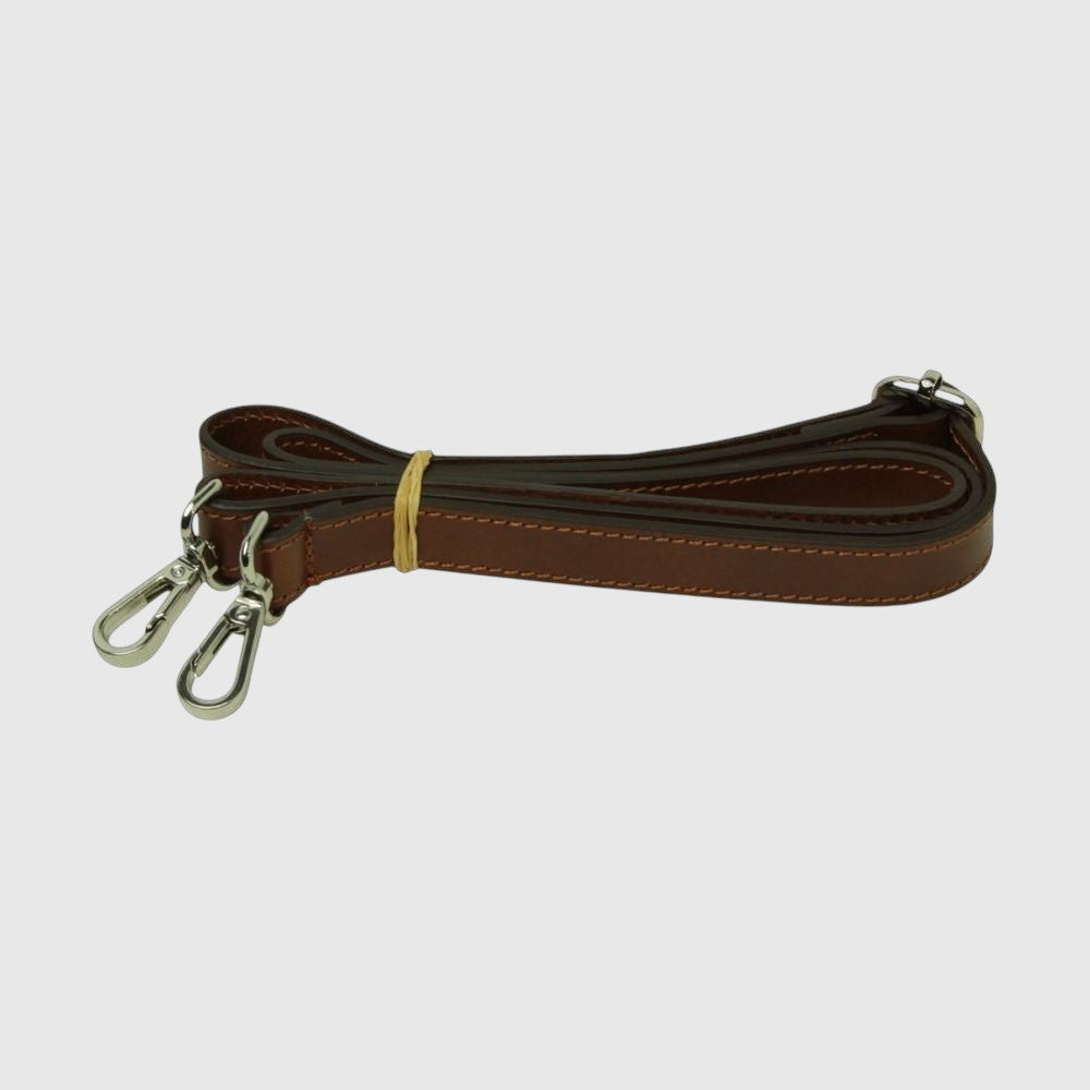 Tracolla in pelle marrone con moschettoni e regolatore, per borsa verde.