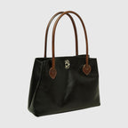 Borsa a Due Manici Bicolore in Pelle Nera - Old Angler