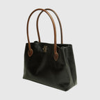 Borsa a Due Manici Bicolore in Pelle Nera - Old Angler