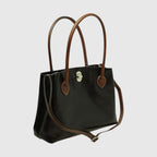 Borsa a Due Manici Bicolore in Pelle Nera - Old Angler