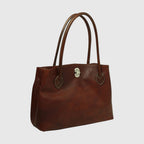 Borsa a Due Manici Bicolore in Pelle Mogano - Old Angler