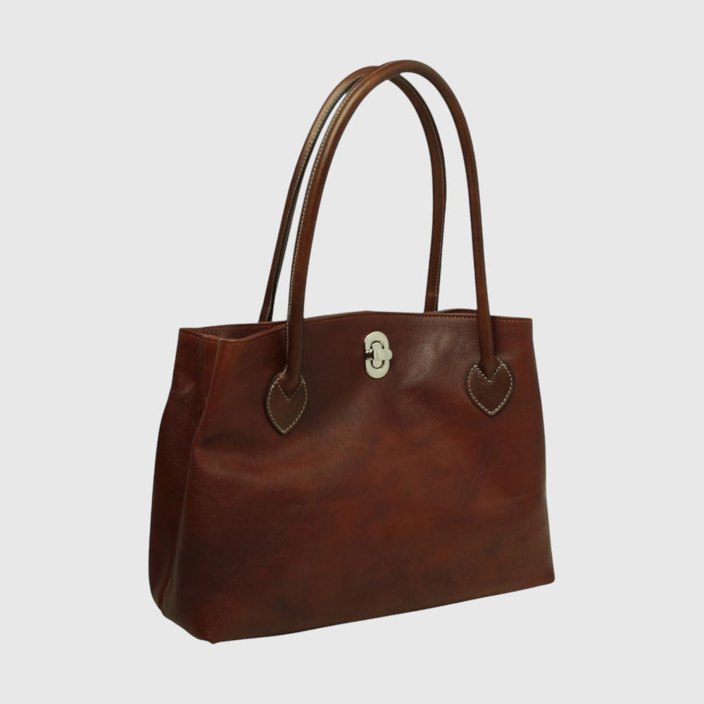 Borsa a Due Manici Bicolore in Pelle Mogano - Old Angler