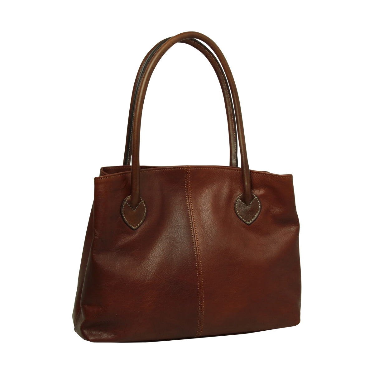 BORSA DA DONNA A DUE MANICI BICOLORE IN PELLE PIENO FIORE-MOGANO