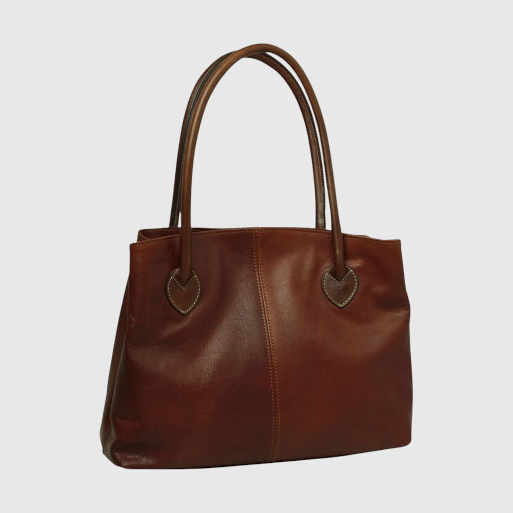 Borsa a Due Manici Bicolore in Pelle Mogano | Pieno Fiore | Old Angler
