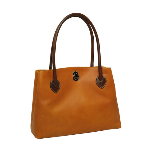 Borsa in pelle ocra con manici e chiusura centrale