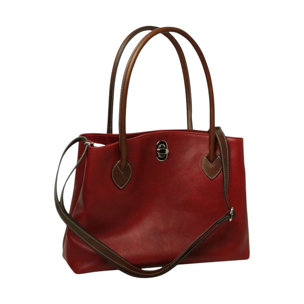 Borsa a Spalla Bicolore in Pelle Rossa - Old Angler