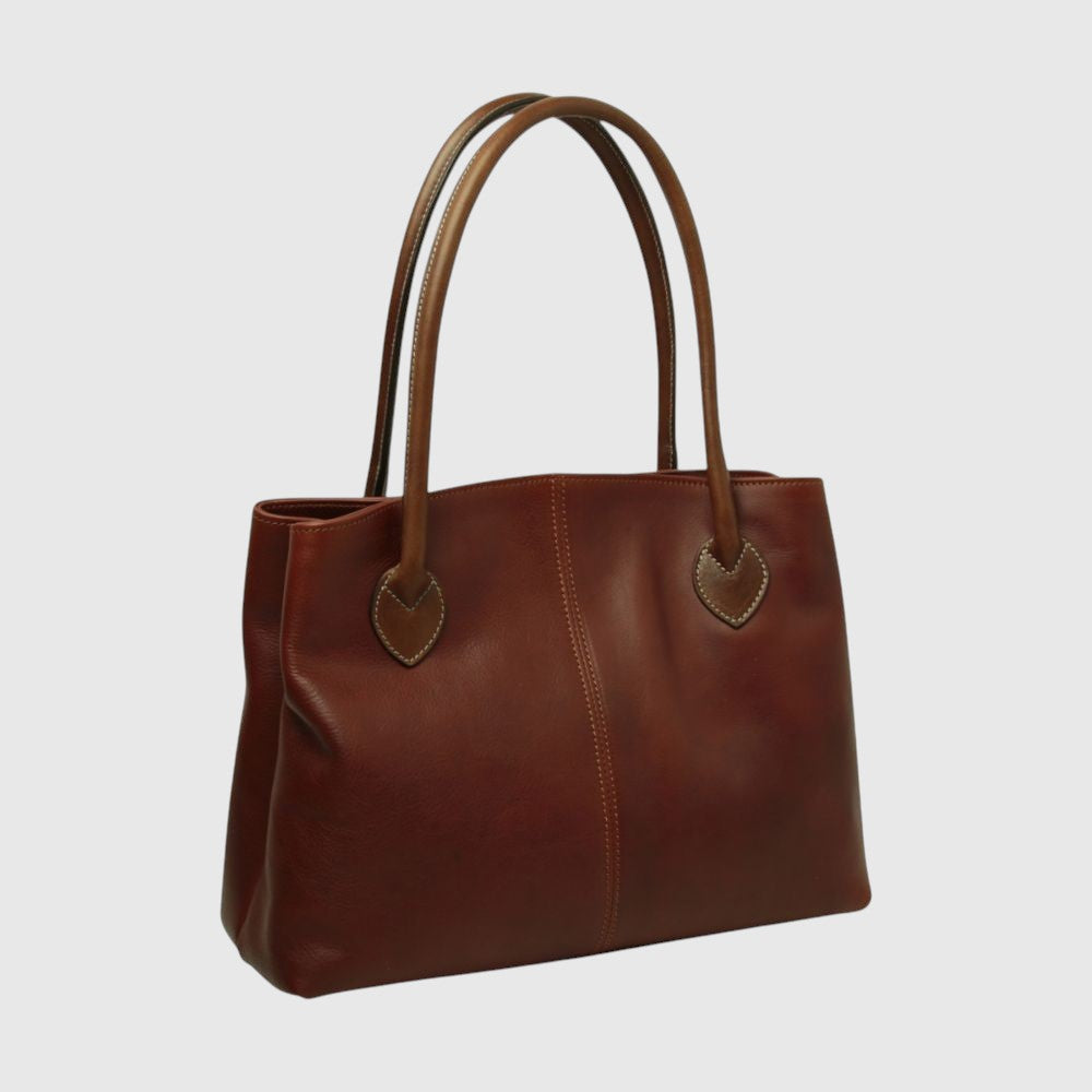 Borsa a Due Manici Bicolore in Pelle Teak | Pieno Fiore | Old Angler