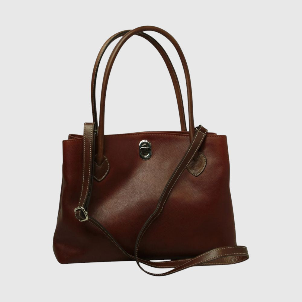 Borsa a Due Manici Bicolore in Pelle Teak - Old Angler