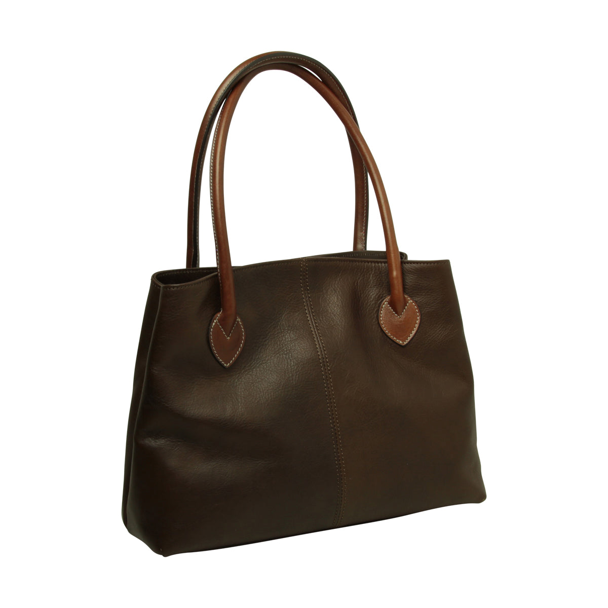 BORSA DA DONNA A DUE MANICI BICOLORE IN PELLE PIENO FIORE-MARRONE SCURO