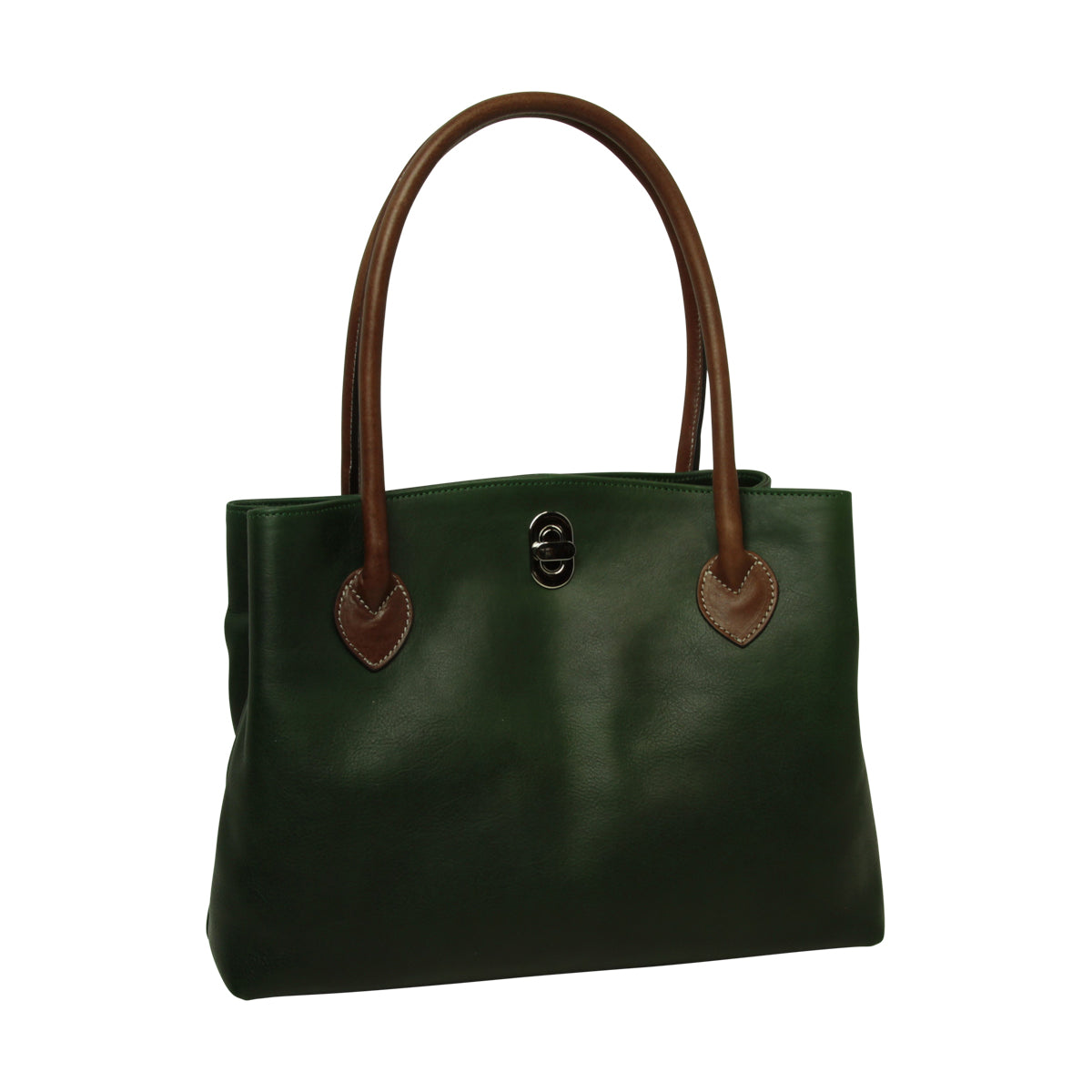 BORSA DA DONNA A DUE MANICI BICOLORE IN PELLE PIENO FIORE-VERDE