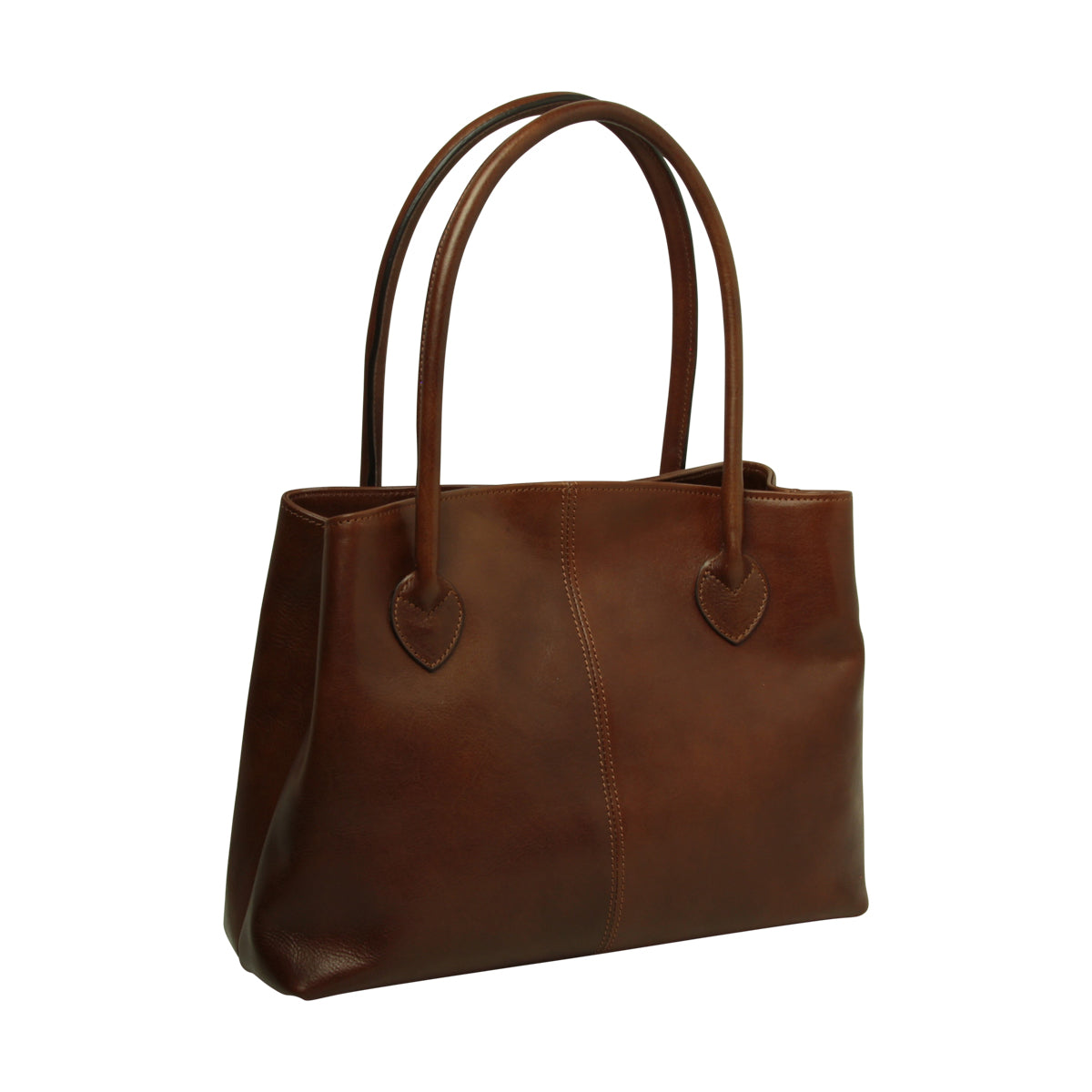 BORSA DA DONNA A DUE MANICI  IN PELLE PIENO FIORE-MARRONE