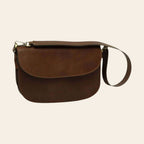 Borsa a tracolla in vitello pieno fiore color castagna, pattina frontale e tracolla