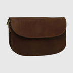 Borsa a tracolla marrone con patta semicircolare e chiusura superiore