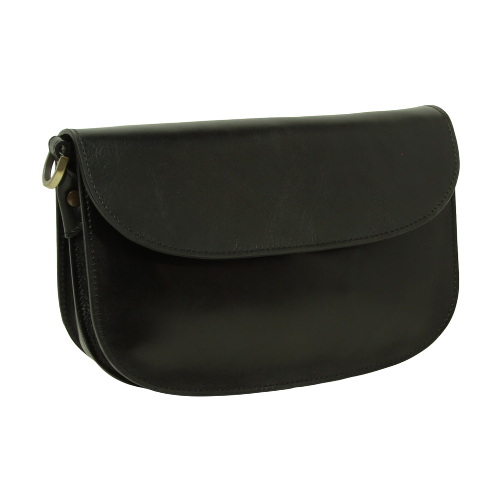 Borsa a tracolla due fianchi in vitello pieno fiore-Nero