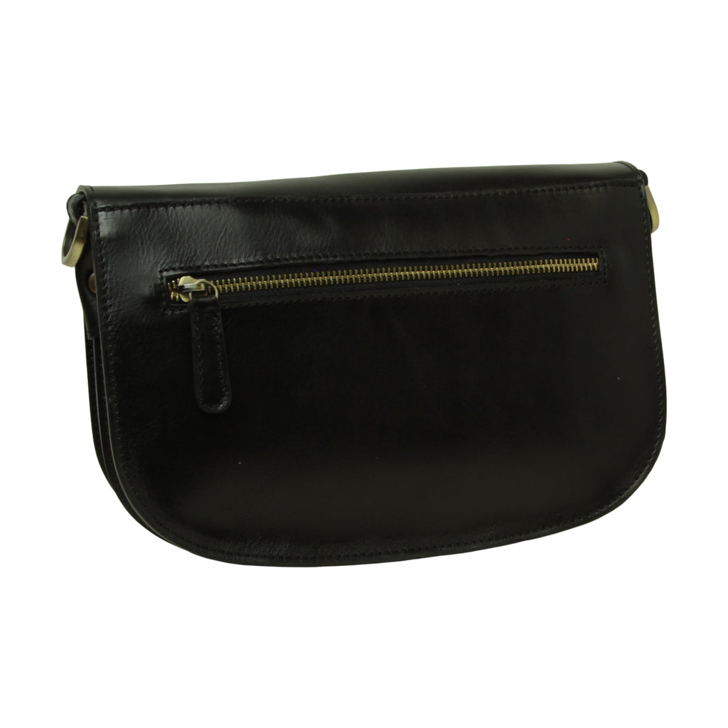 Borsa a tracolla due fianchi in vitello pieno fiore-Nero